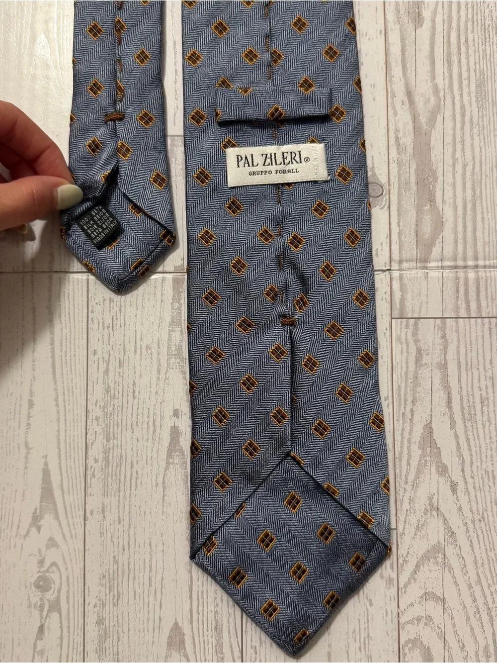 Pal Zileri Gruppo Forall Silk Tie, Blue Herringbone Geometric, Made in Italy‎